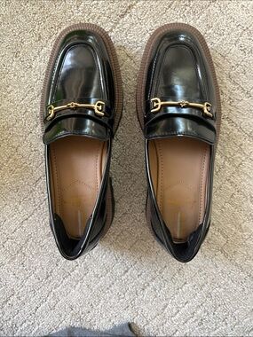 Sam Edelman Black Patent Loafers with Gold Bit